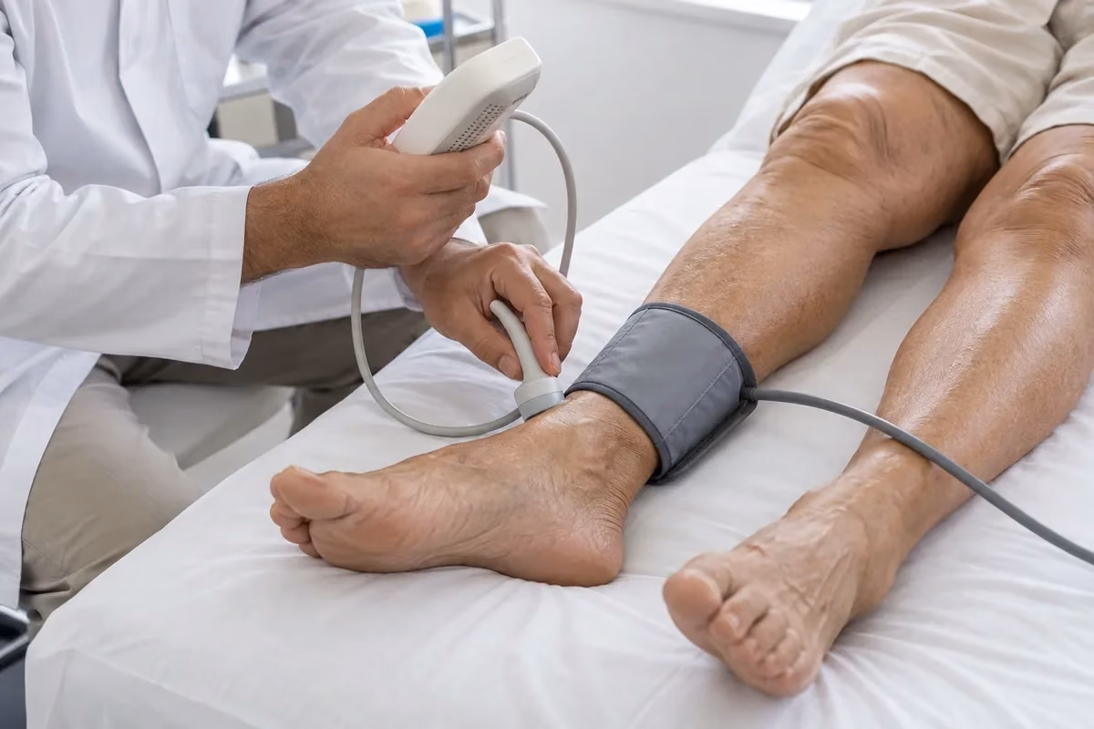 Avaliação da circulação arterial da perna em consultório