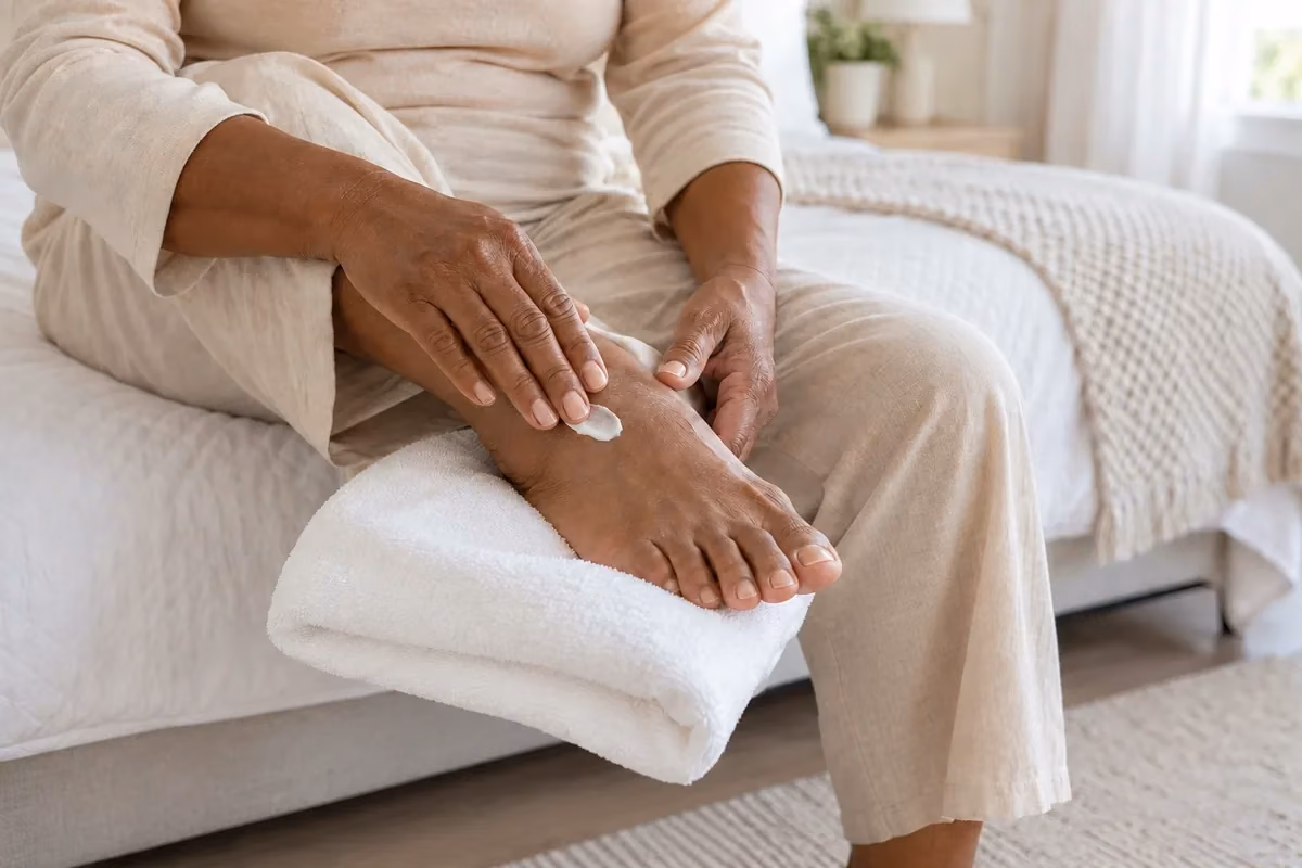 Cuidado diário com os pés em paciente diabético