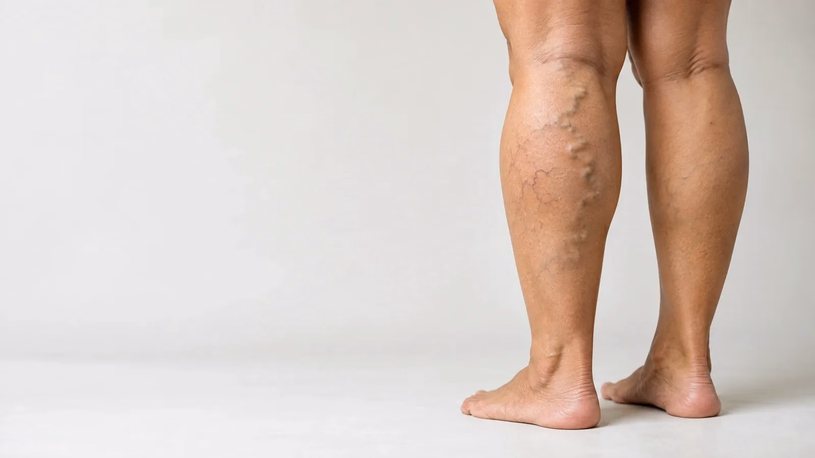 Pernas de mulher com varizes e vasinhos visíveis