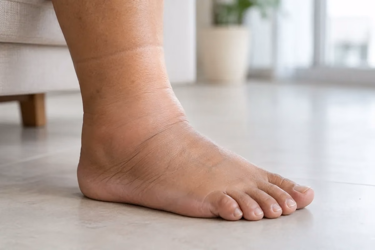 Perna com inchaço e veias internas dilatadas