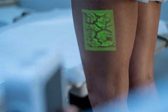 Projeção das veias na perna durante o exame de diagnóstico vascular